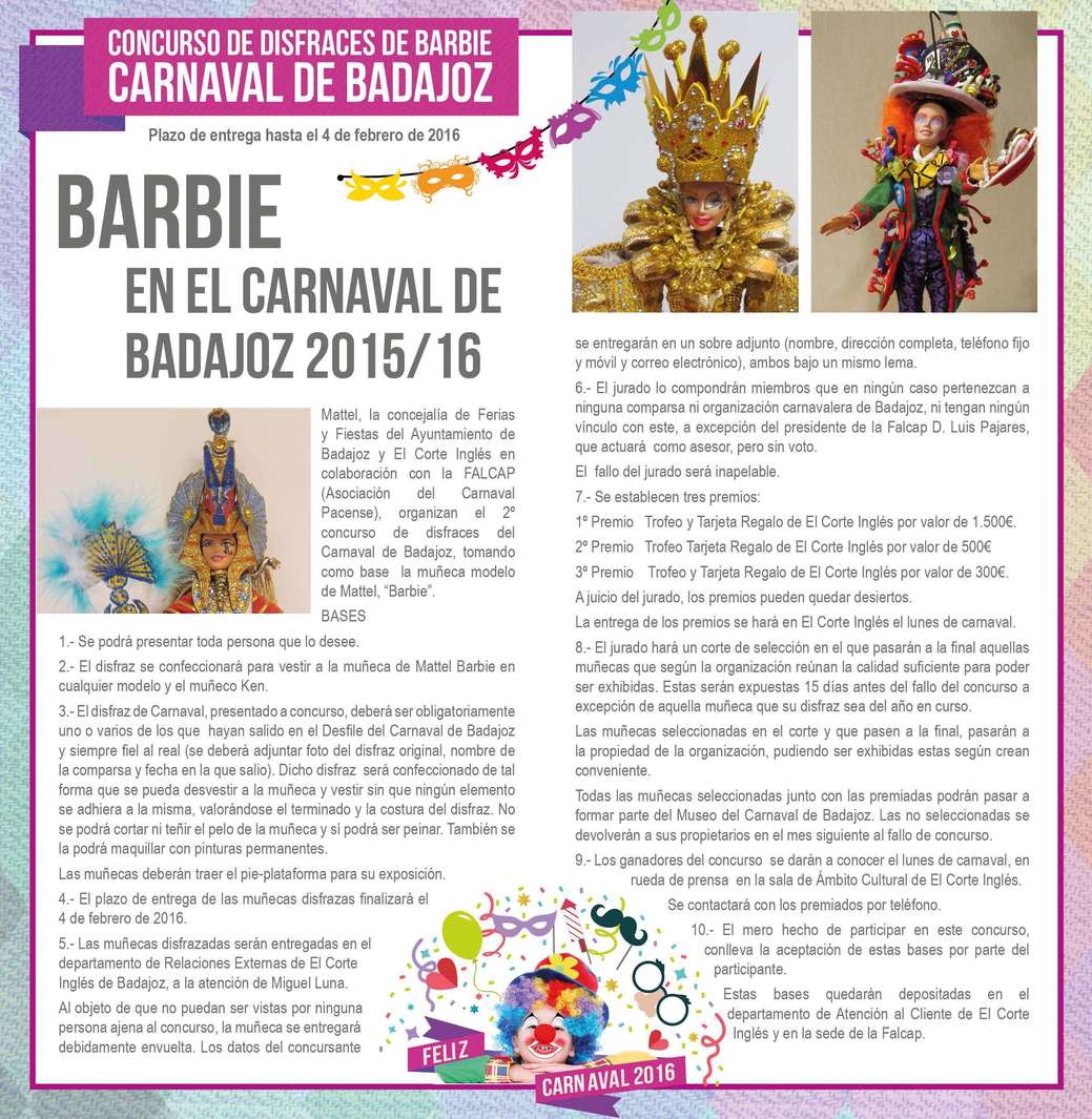 Normal concurso de disfraces de barbie carnaval de badajoz sala ambito cultura corte ingles badajoz