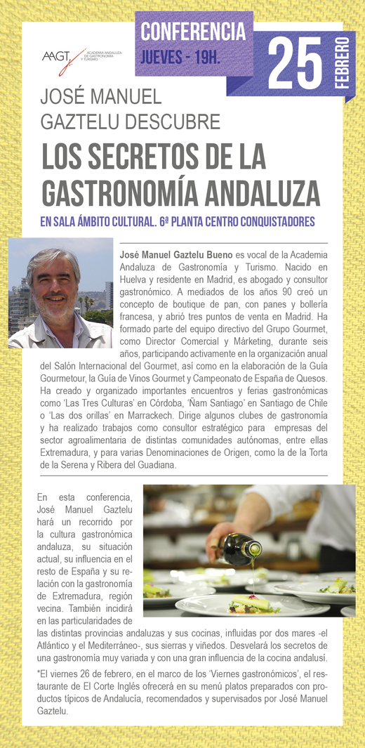 Normal conferencia los secretos de la gastronomia andaluza con jose gaztelu sala ambito cultural el corte ingles badajoz