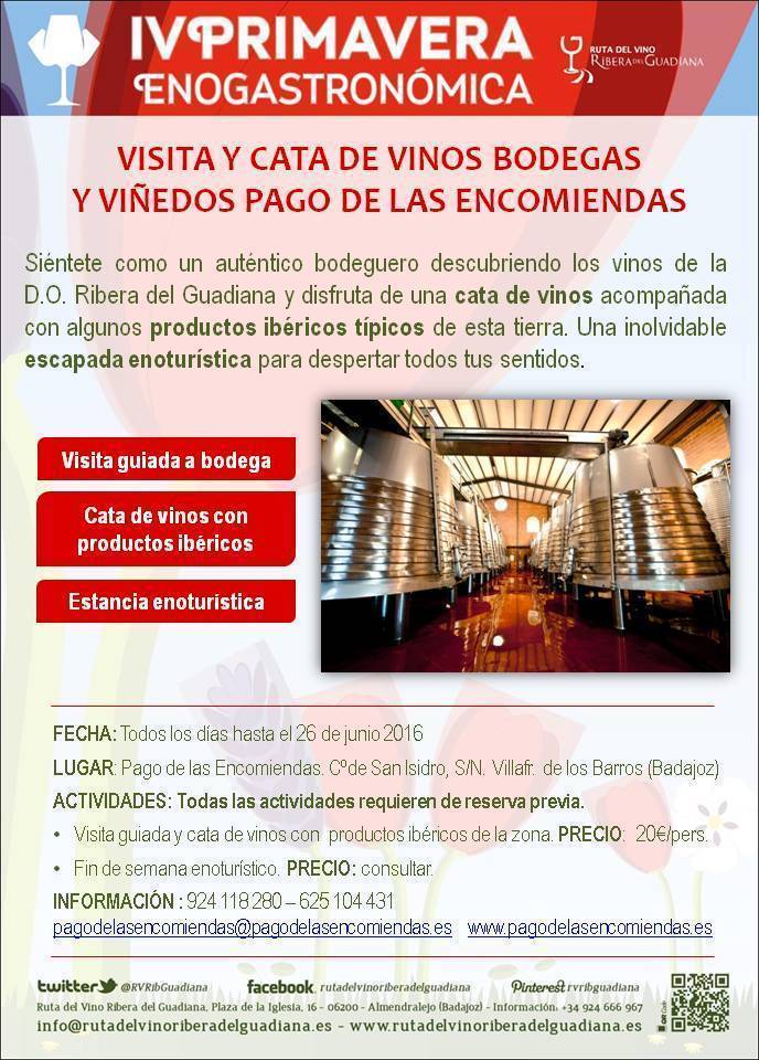 Visita y Cata de vinos en las Bodegas y Viñedos Pago de las Encomiendas de Villafranca de los Barros