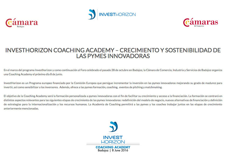 Inveshorizon Coaching Academy - Crecimiento y Sostenibilidad de las Pymes Innovadoras en Badajoz