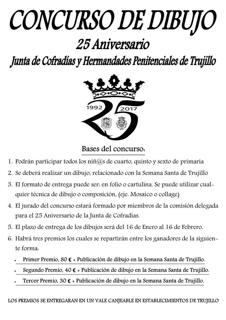 Normal concurso de dibujo xxv aniversario de la junta de cofradias y hermandades penitenciales de trujillo