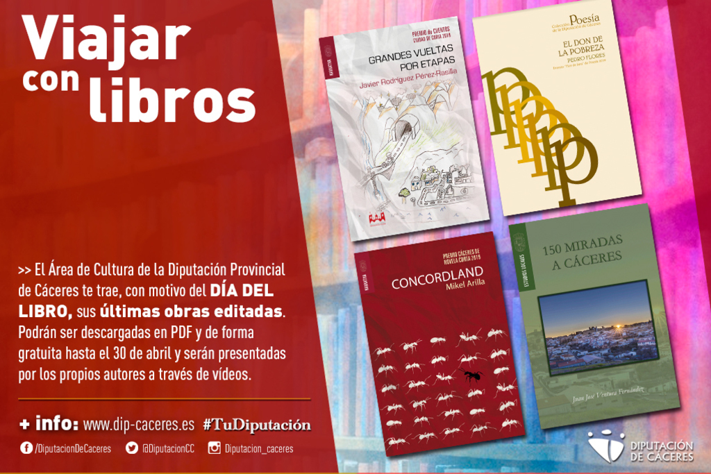 “Viajar con libros”: la Diputación de Cáceres invita a hacerlo a través de la Literatura en el Día del Libro