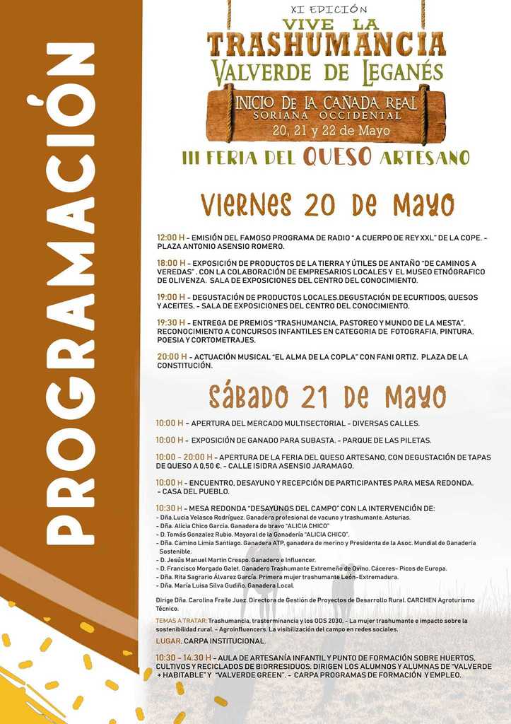 Programación 20 y 21 de mayo XI edición 'Vive la Trashumancia' (Vvde. de Leganés)