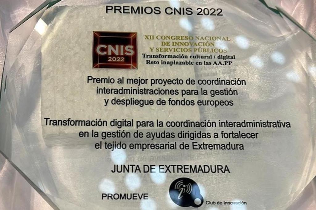 Un proyecto de modernización digital de la Junta de Extremadura, premiado por el Congreso Nacional de Innovación de Servicio Público