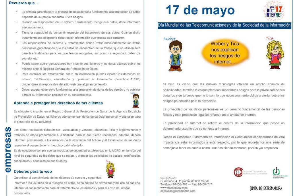 La Junta edita un folleto con consejos para usuarios con motivo del Día Mundial de Internet