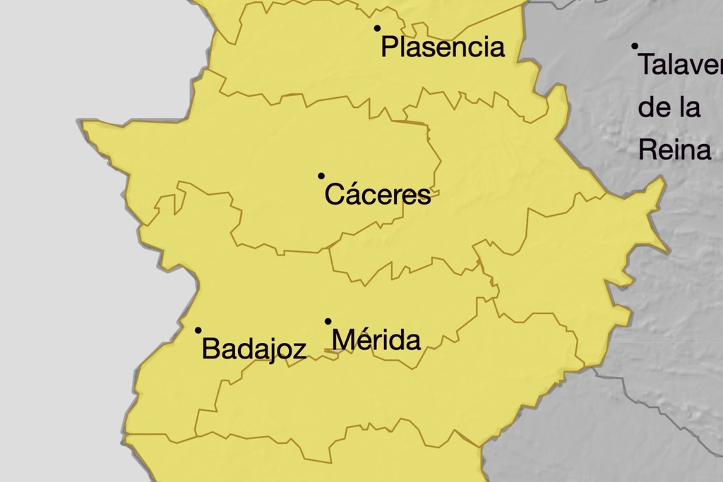 Extremadura en alerta amarilla por lluvias y tormentas este viernes