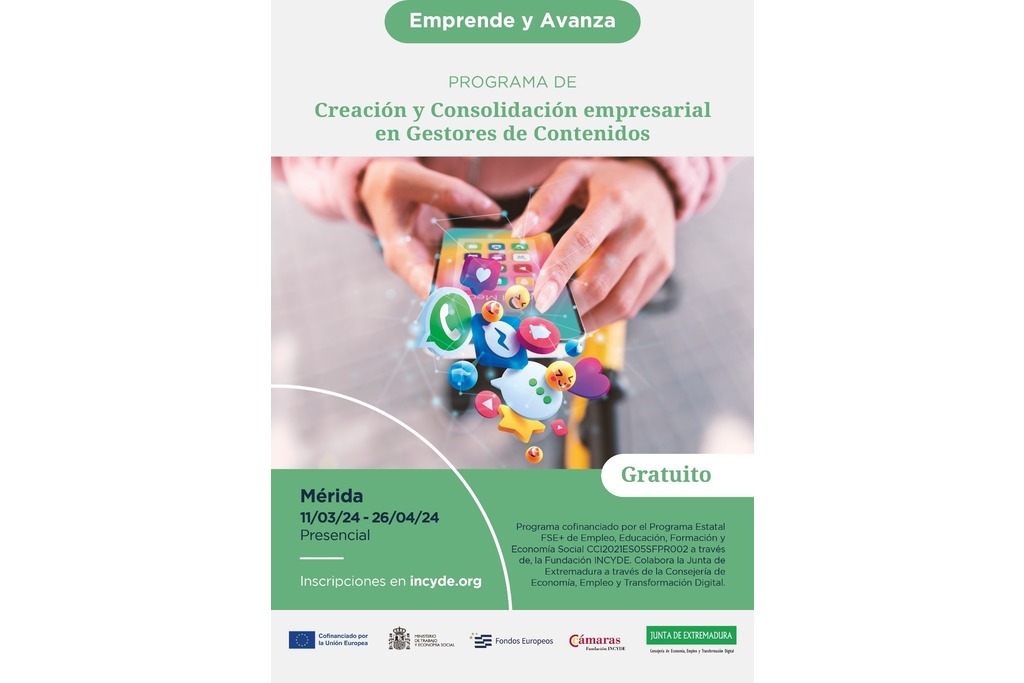 Fundación INCYDE y Junta de Extremadura ponen en marcha un curso sobre gestores de contenidos en el ámbito empresarial