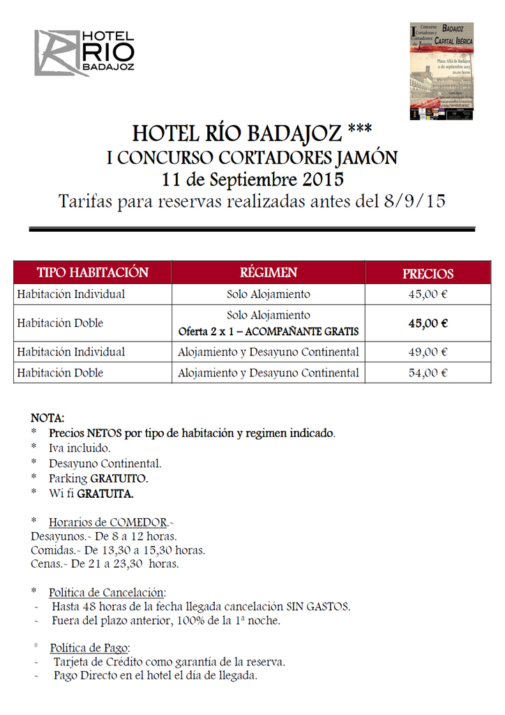 I Concurso Cortadoras y Cortadores de Jamón "Badajoz, Capital Ibérica" 11-09-2015 Hotel Río