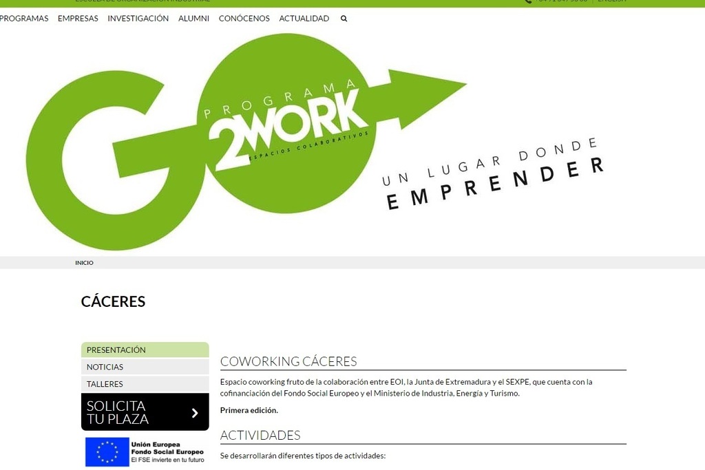 La EOI presenta su nuevo espacio de Coworking de empresas turísticas de Cáceres, “Go2Work”