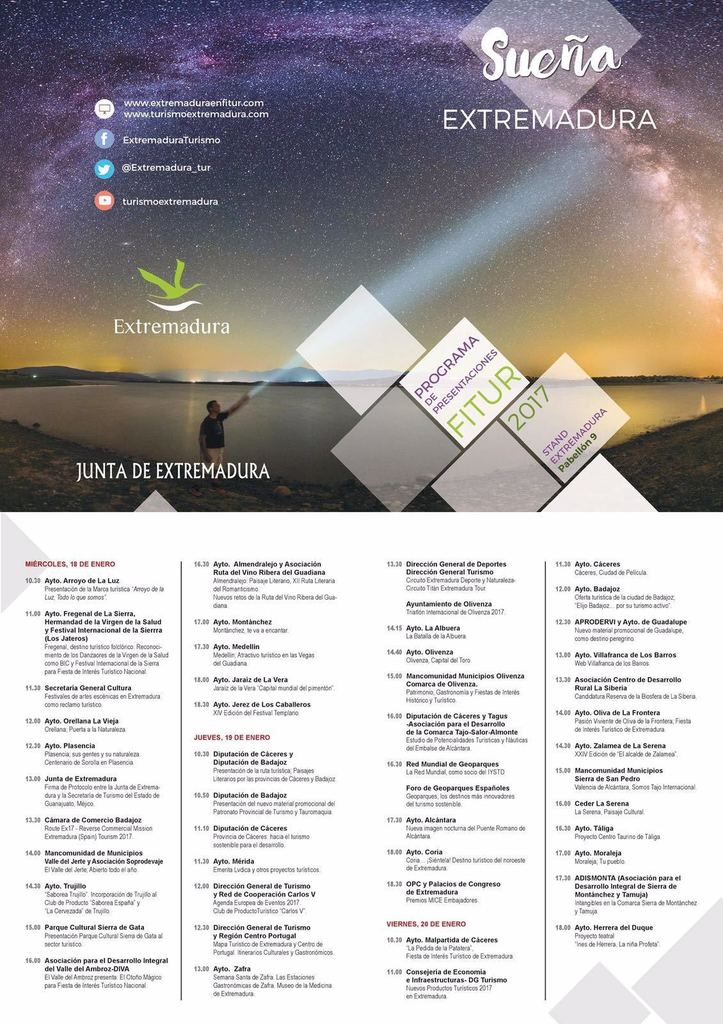 Programa de presentaciones de Extremadura en Fitur2017