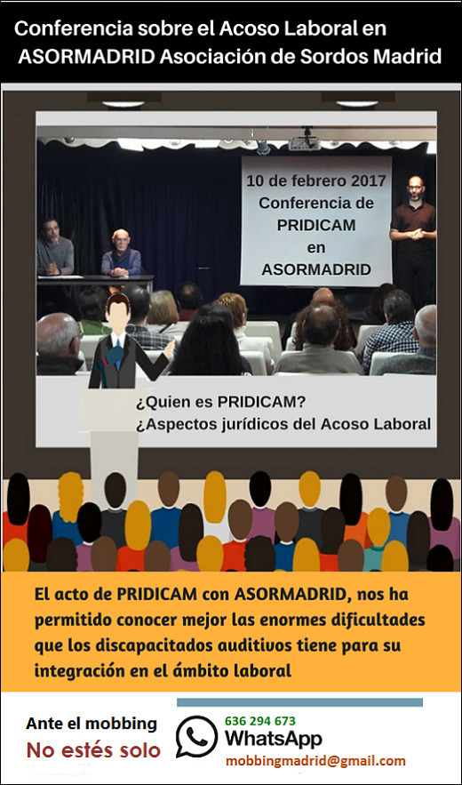 Conferencia sobre el Acoso Laboral en  ASORMADRID Asociación de Sordos Madrid pie marco