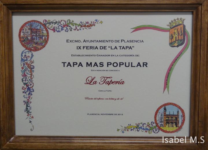 Premio en la IX Feria de la tapa. IX Feria de la tapa en Plasencia.