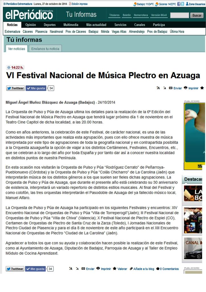 Noticias-Prensa Periodico Extremadura VI Festival
