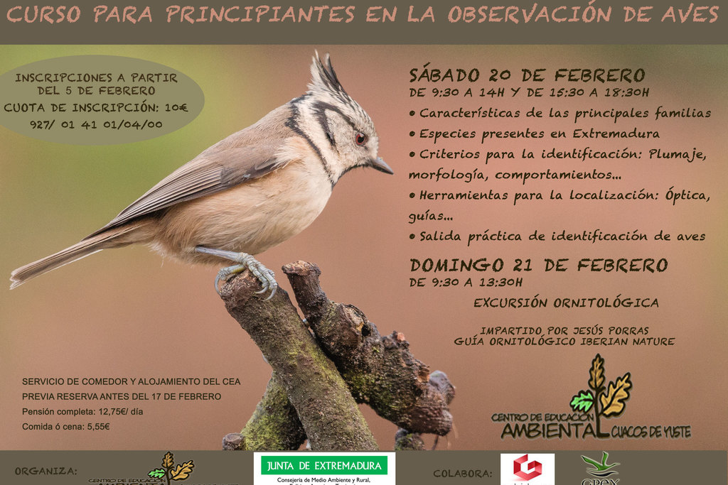 El Centro de Educación Ambiental de Cuacos de Yuste organiza un curso de iniciación en la observación de aves