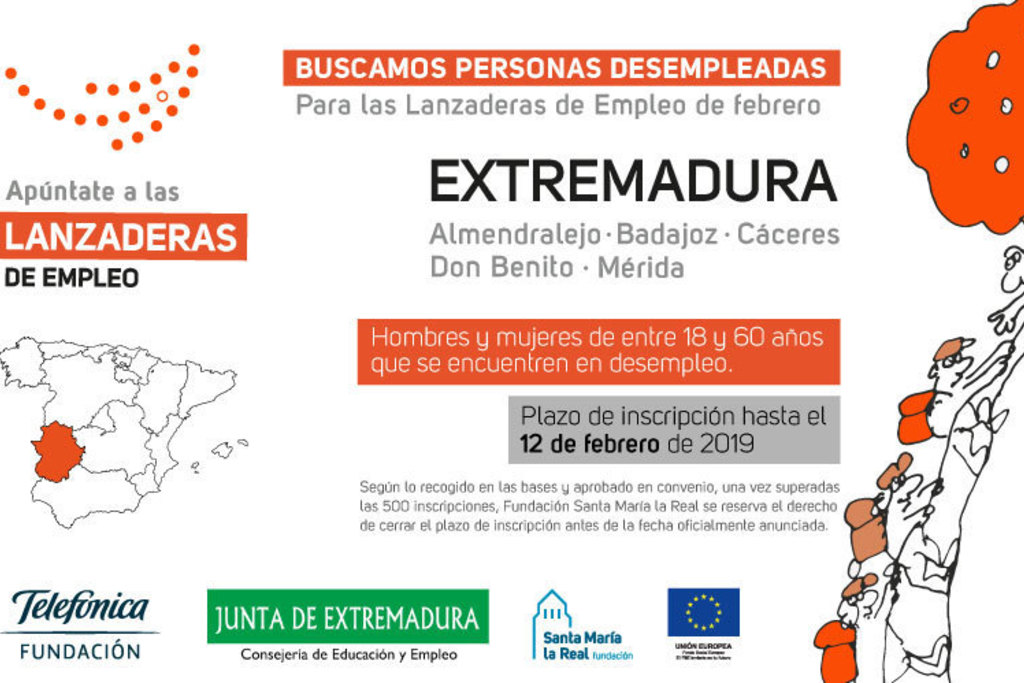 Últimos días para inscribirse en las nuevas Lanzaderas de Empleo de Almendralejo, Badajoz, Cáceres, Don Benito y Mérida