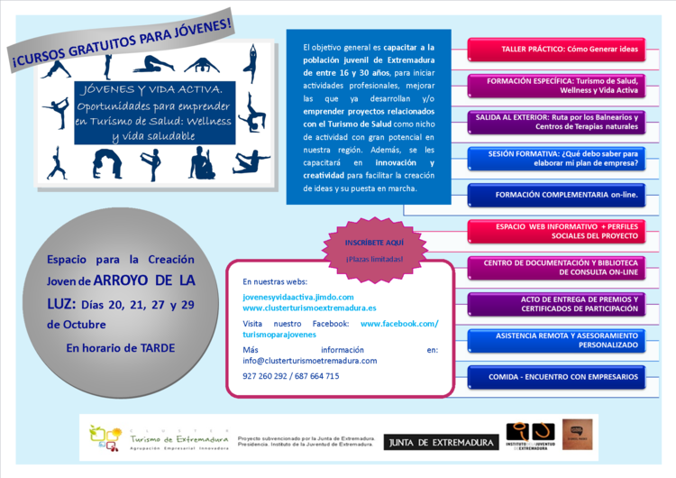 Curso "JÓVENES Y VIDA ACTIVA. Oportunidades para emprender en Turismo de Salud: wellness y vida saludable" en ARROYO DE LA LUZ