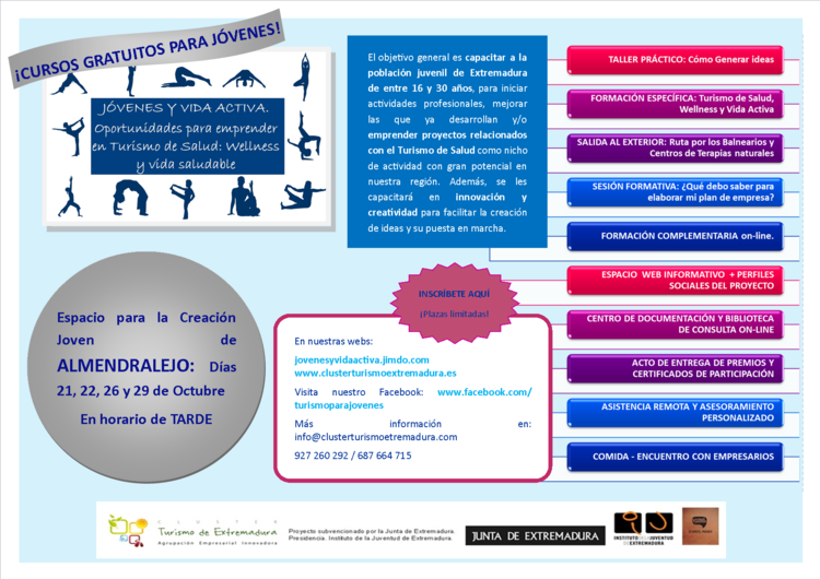 Curso "JÓVENES Y VIDA ACTIVA. Oportunidades para emprender en Turismo de Salud: wellness y vida saludable" en ALMENDRALEJO