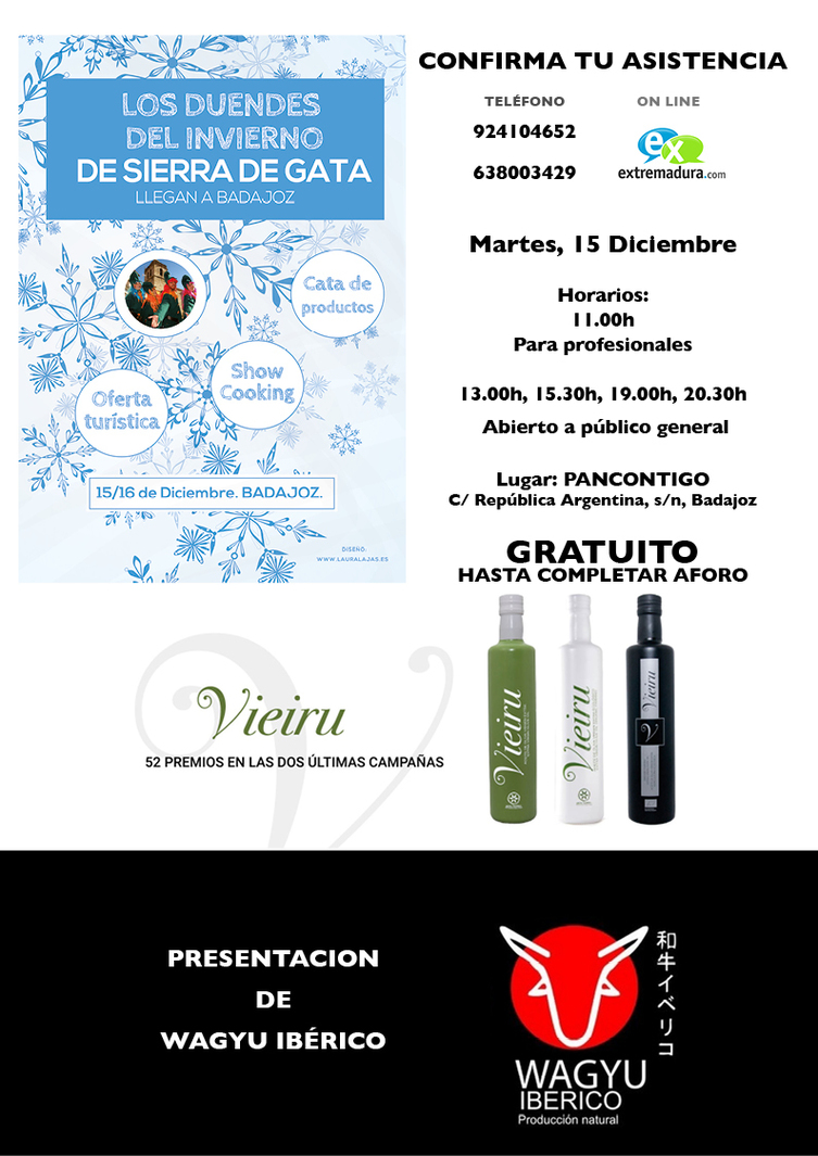 20.30h - Presentación Cata de Aceite AS PONTIS y Wagyu ibérico en Pancontigo Badajoz