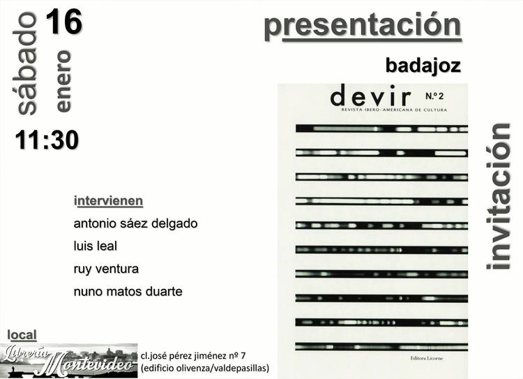 Normal presentacion revista iberoamericana de cultura devir n 2 libreria montevideo badajoz
