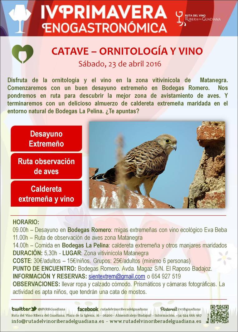 Catave - Ornitología, vino y gastronomía extremeña en la zona vitivinícola de Matanegra