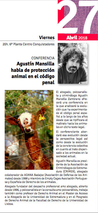 Normal conferencia de agustin mansilla sobre proteccion animal en el codigo penal badajoz 68