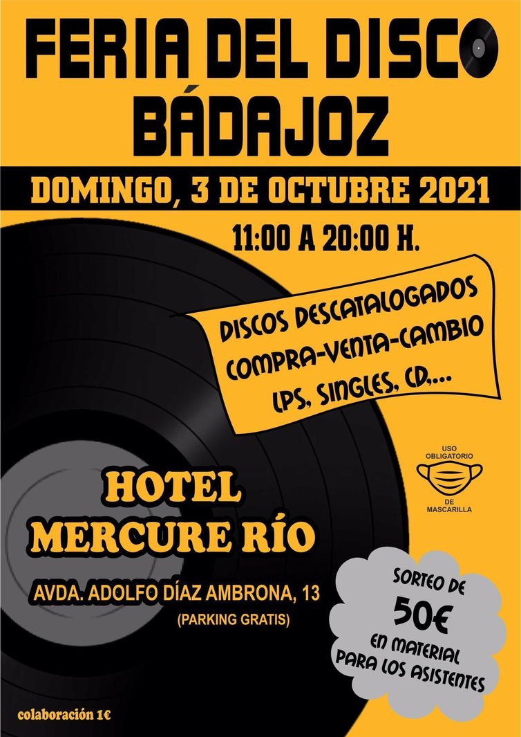 Feria del Disco Badajoz - Domingo 3 de Octubre 2021 - Hotel Mercure Rio Badajoz - Parking Gratuito