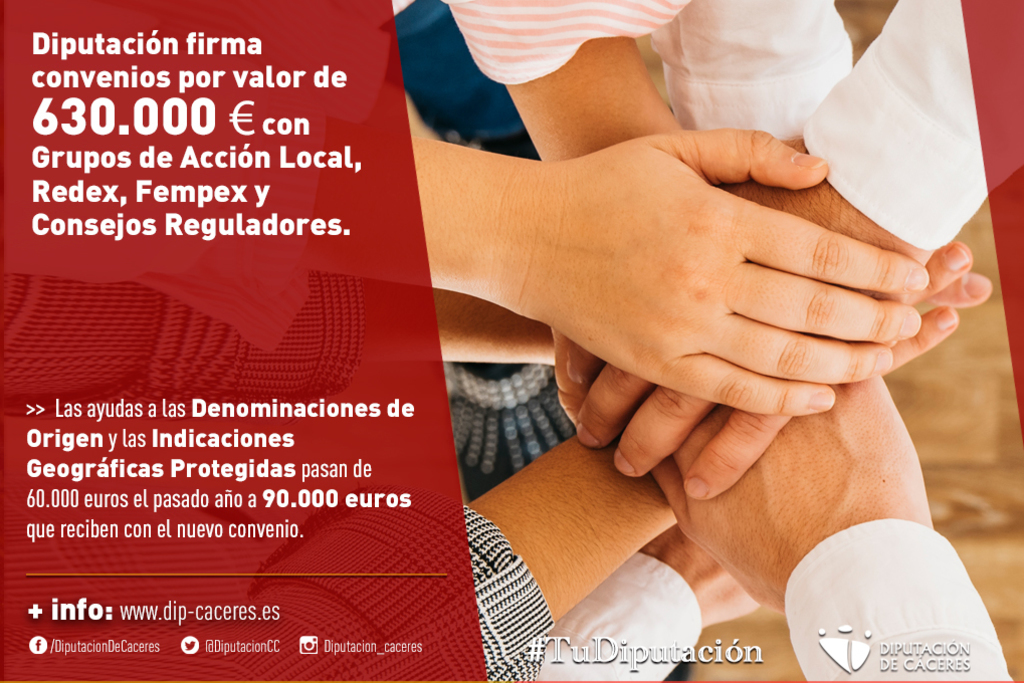 Diputación de Cáceres firma convenios por valor de 630.000 euros con Grupos de Acción Local, Redex, Fempex y Consejos Reguladores