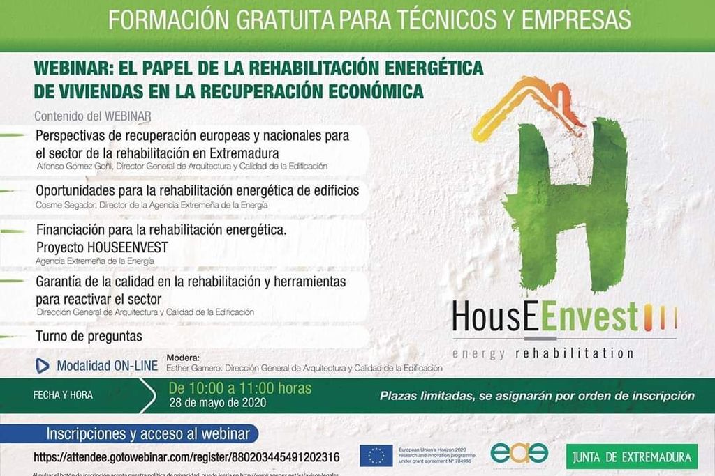 Un seminario online analizará el papel de la rehabilitación energética en la recuperación económica y reactivación del sector