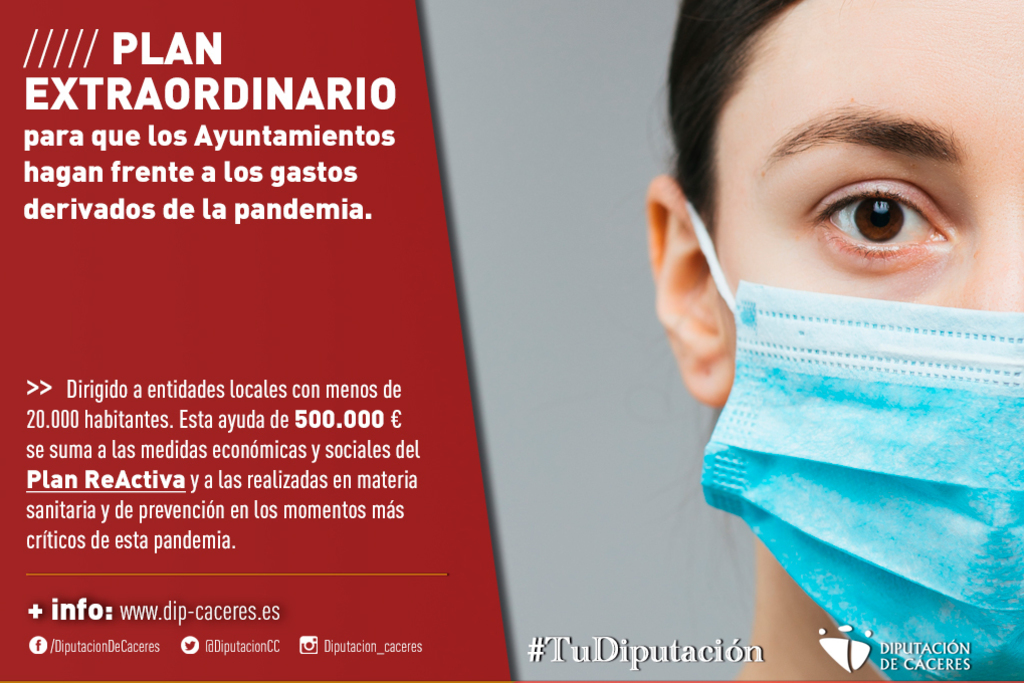 Diputación de Cáceres publica el Plan Extraordinario de Gastos derivados de la pandemia para municipios menores de 20.000 habitantes
