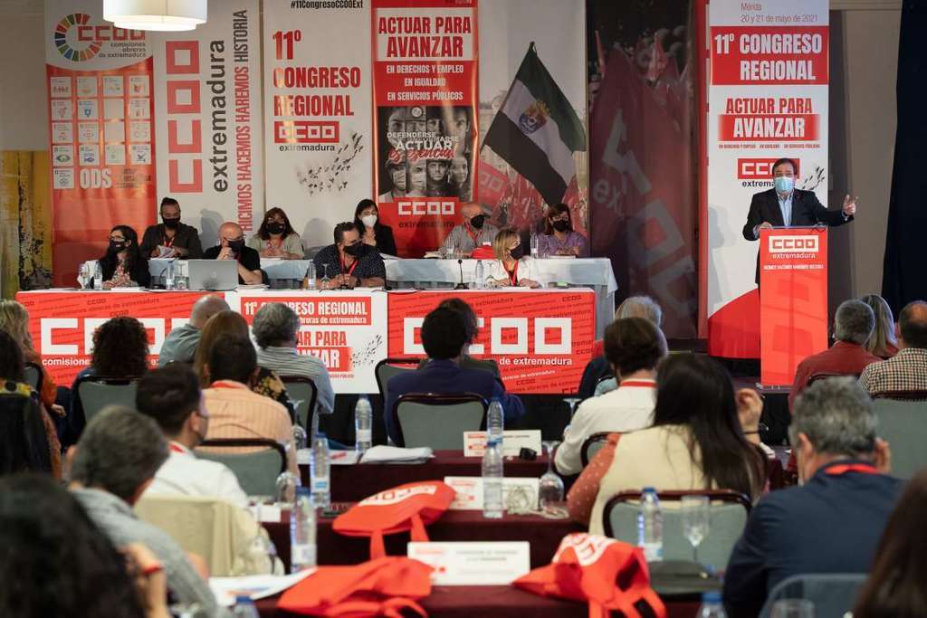 Fernández Vara participa en la inauguración del XI Congresos del Comisiones Obreras Extremadura