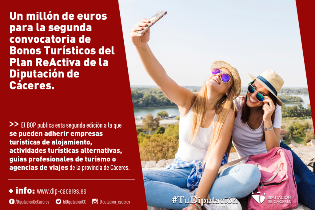 Un millón de euros para la segunda convocatoria de Bonos Turísticos del Plan ReActiva de la Diputación de Cáceres