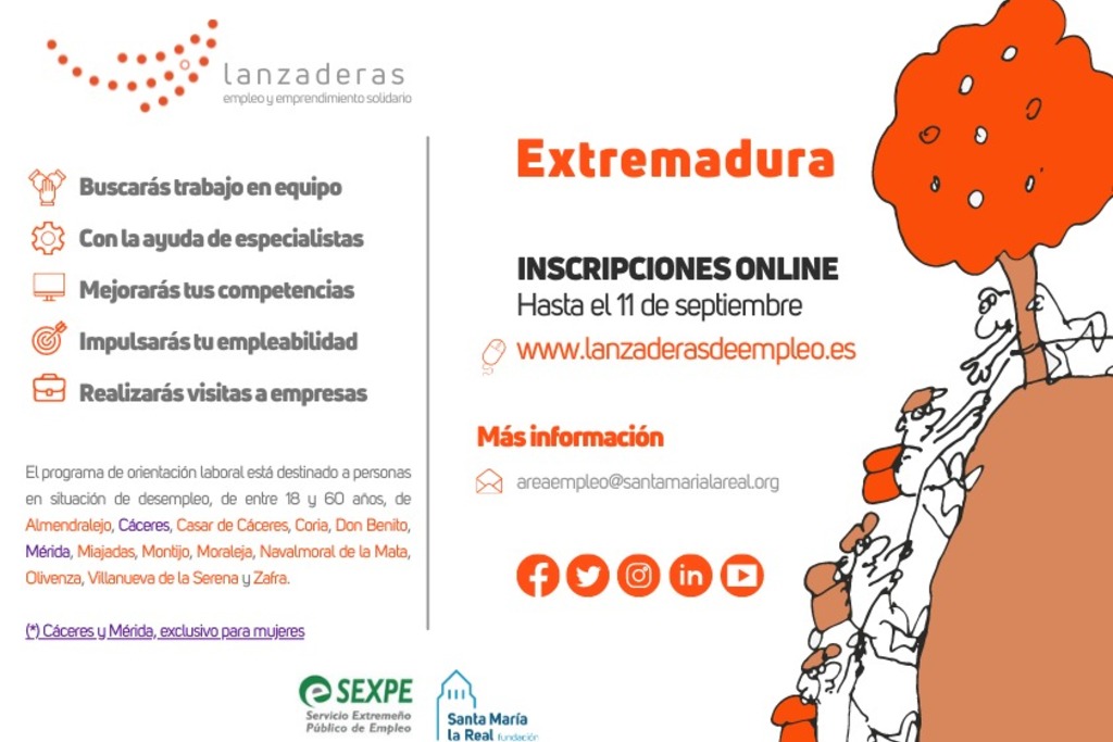 Últimos días para inscribirse en las 13 Lanzaderas de Empleo de Extremadura para personas desempleadas