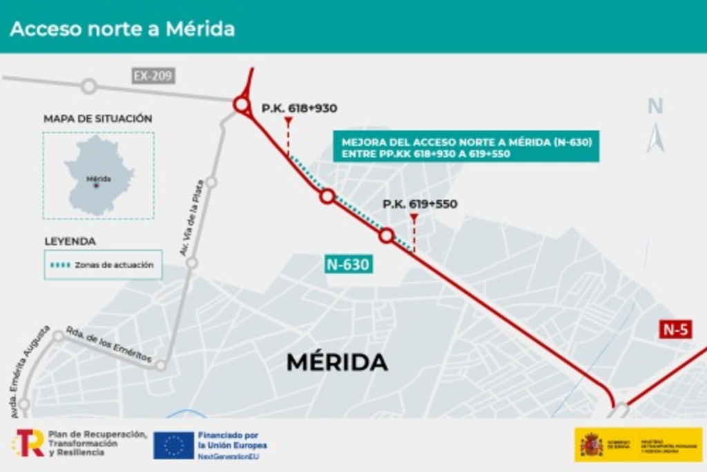 Mitma formaliza por 2,5 millones de euros las obras de humanización en la carretera N-630 de acceso Norte a Mérida
