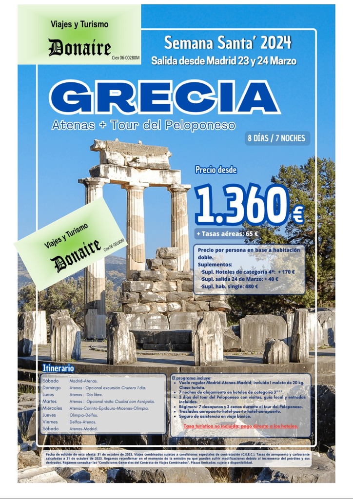 GRECIA ATENAS+PELOPONESO S. STA 2024 desde MAD