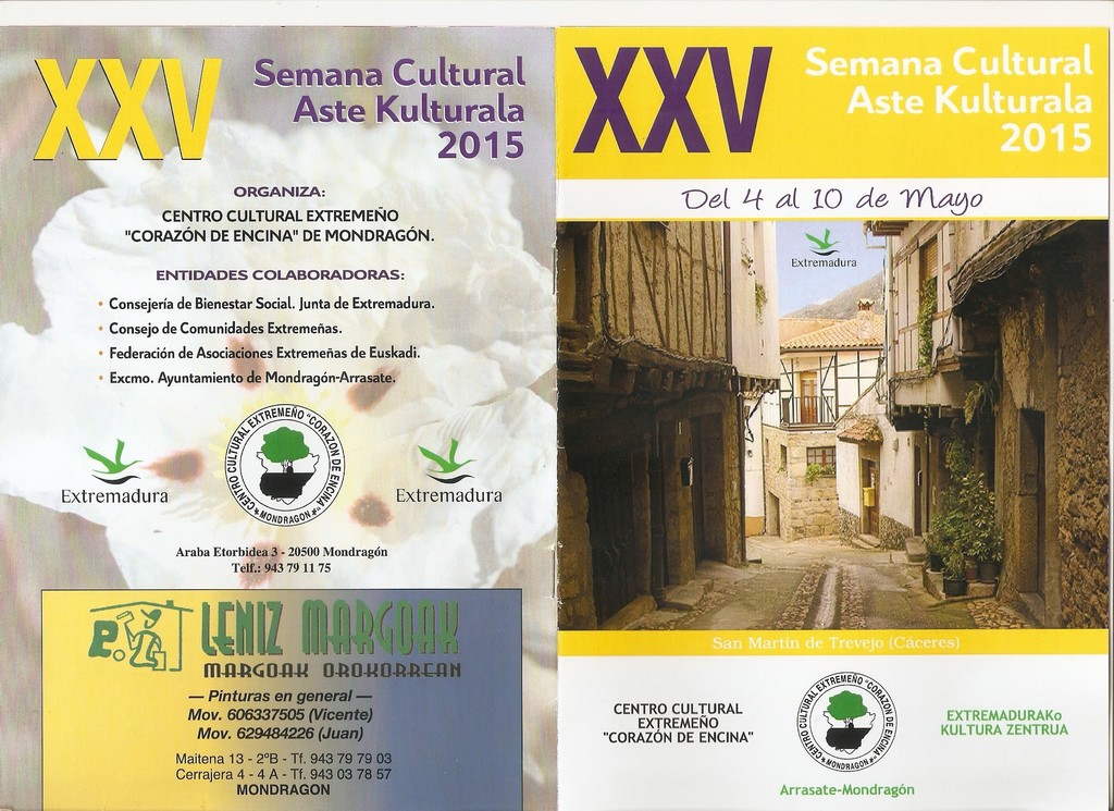 XXV Semana Cultural del Centro Extremeño de Mondragón Portada y contraportada  del programa de la semana cultural